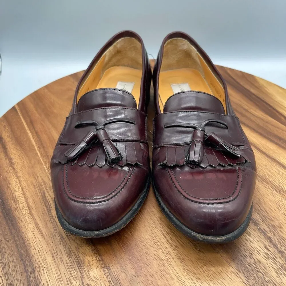 Mezlan Loafers Mens 10 W Burgundy Leather Tassels Slip On Spain Dress Shoes